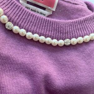 NEW KATE SPADE Pearl & Pave Collar Short Sleeve Wool Blend Sweater XXS